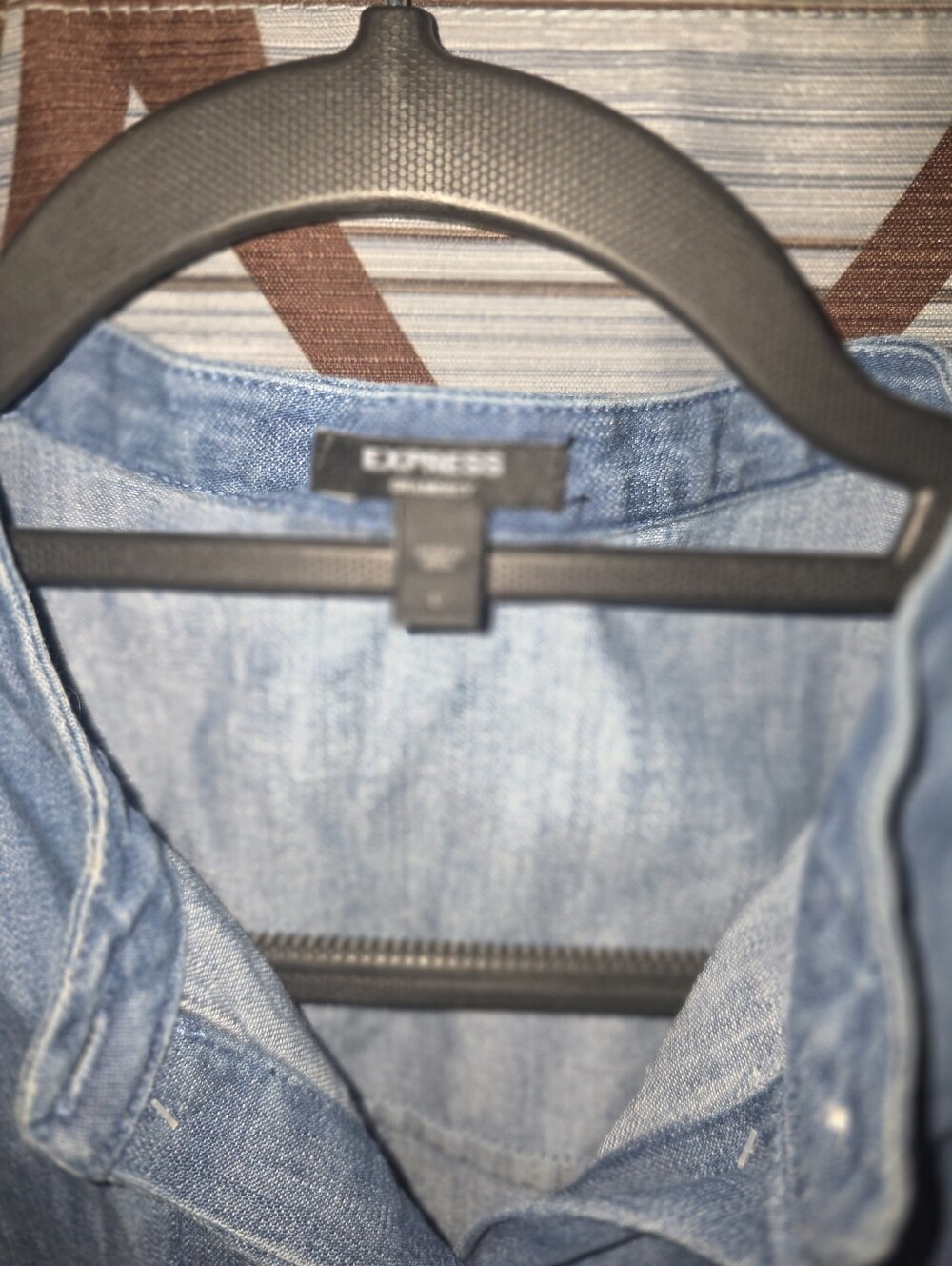 Express Light Blue Denim Ruffle Sleeve Button-Up Top - Picture 2 of 2